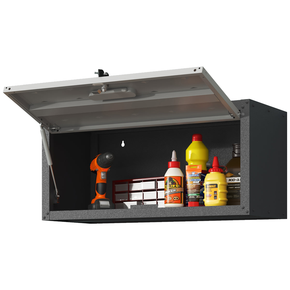 VIYET Wall Mounted Garage Cabinet, Lockable Metal Tool Storage Cabinet with Lift-Up Door, 120 Lbs Capacity, Steel Workshop Organizer