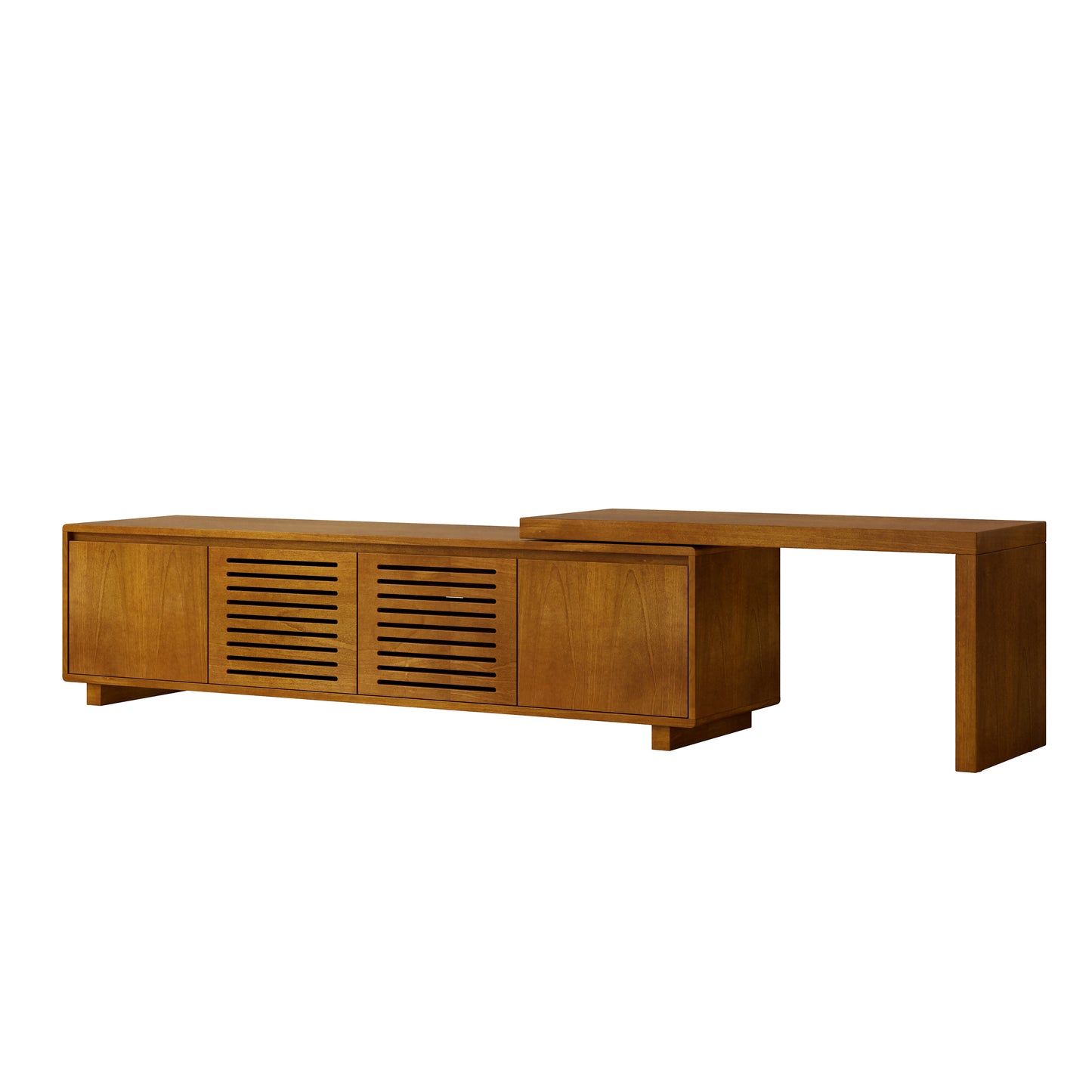 VIYET 63"Mid-Century Modern Extendable TV Stand for 55"-75" TVs, Farmhouse Media Console w/ Storage & Adjustable Panel, Brown Ebony