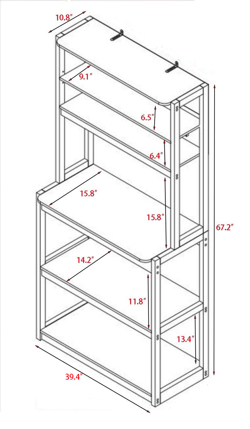 VIYET 67" 5-Tier Bakers Rack (Black & White), Particle Board Kitchen Storage Shelf (Microwave Stand & Coffee Bar Organizer)