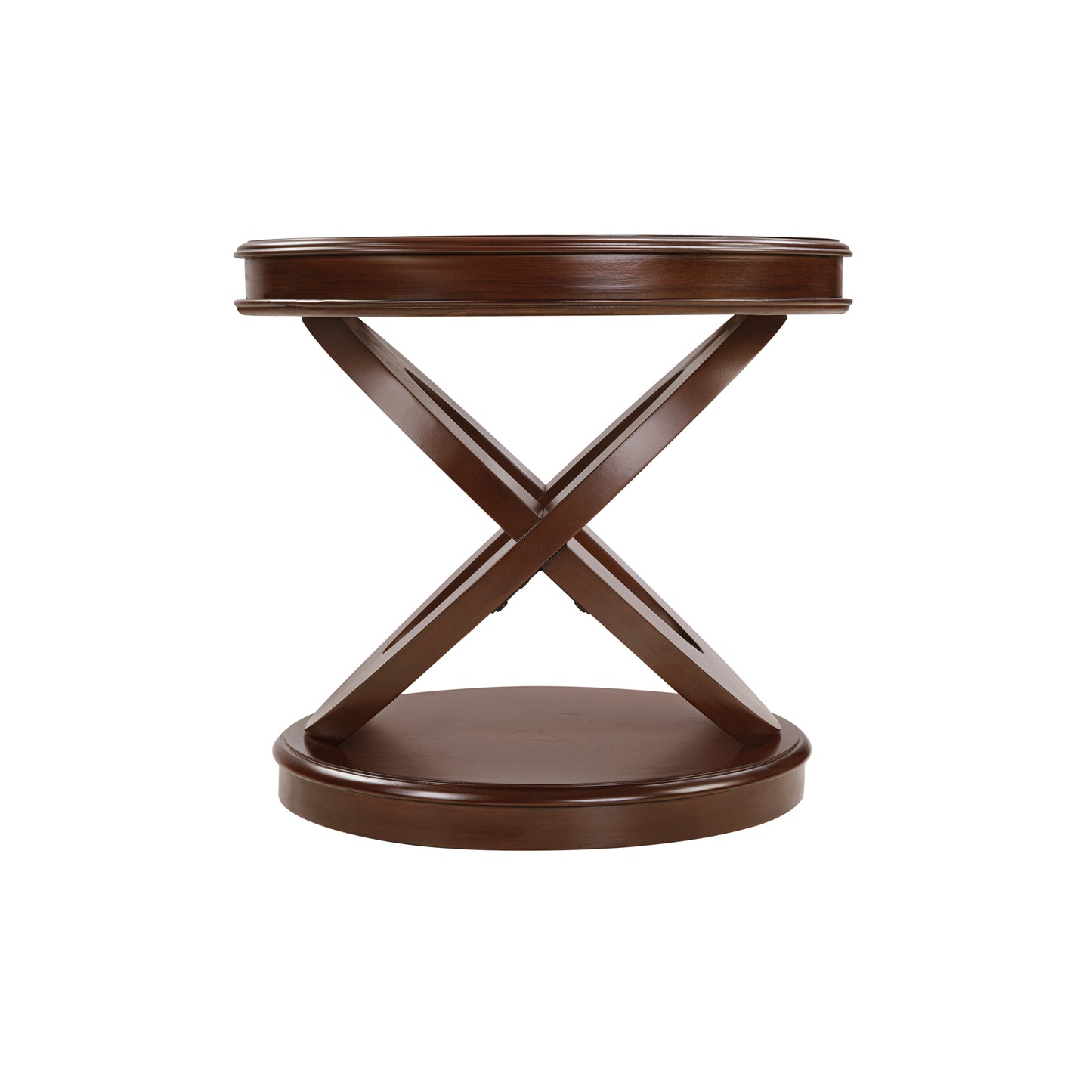 VIYET 20" Retro Round Wooden End Table - X-Shape Base, Solid Wood Veneer, Walnut