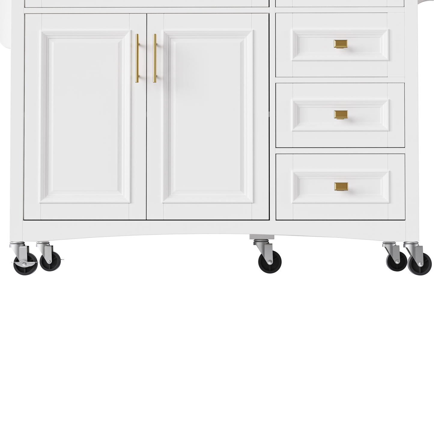 VIYET 36" K&K Kitchen Island with Drop Leaf, White MDF Storage Cart w/ Oak Veneer Top (2 Doors+5 Drawers+Adjustable Shelf)