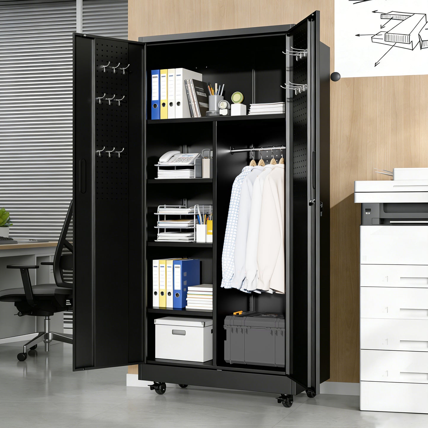 VIYET 71" Rolling Metal Storage Locker with Lockable Doors, Freestanding Steel Wardrobe Cabinet for Home Office School Gym