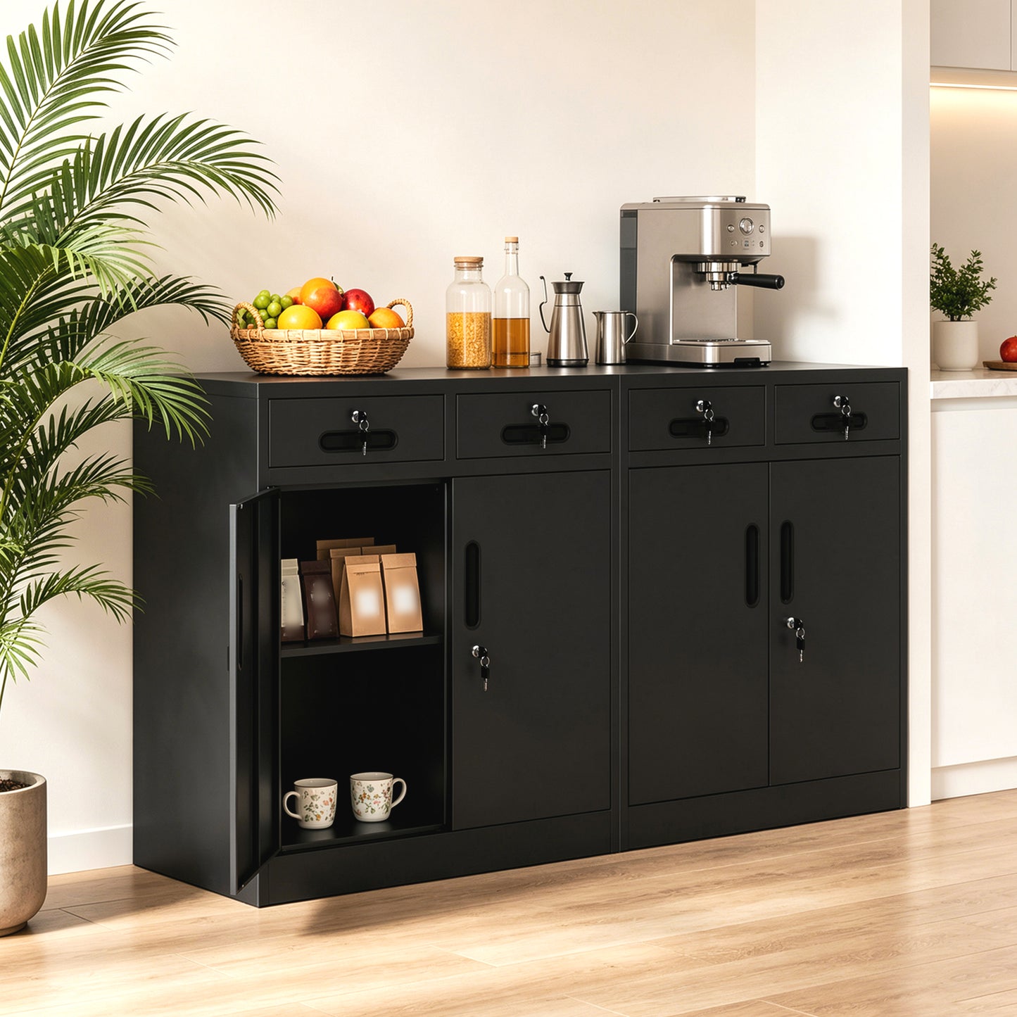 VIYET 35" Metal Storage Cabinet with Lock & 2 Drawers, Locking Steel Office File Cabinet with Adjustable Shelf for Home, Garage & School
