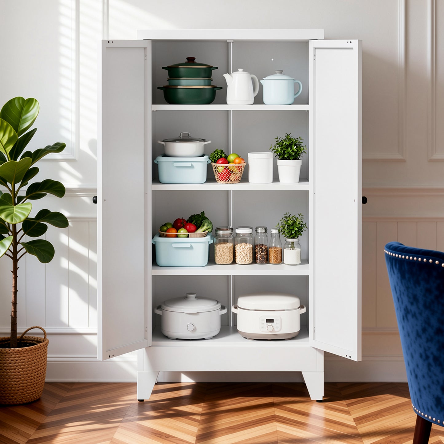 VIYET 47" Metal Pantry Cabinet with Adjustable Shelves, Freestanding Kitchen Storage Cabinet with Doors for Pantry, Bathroom & Living Room