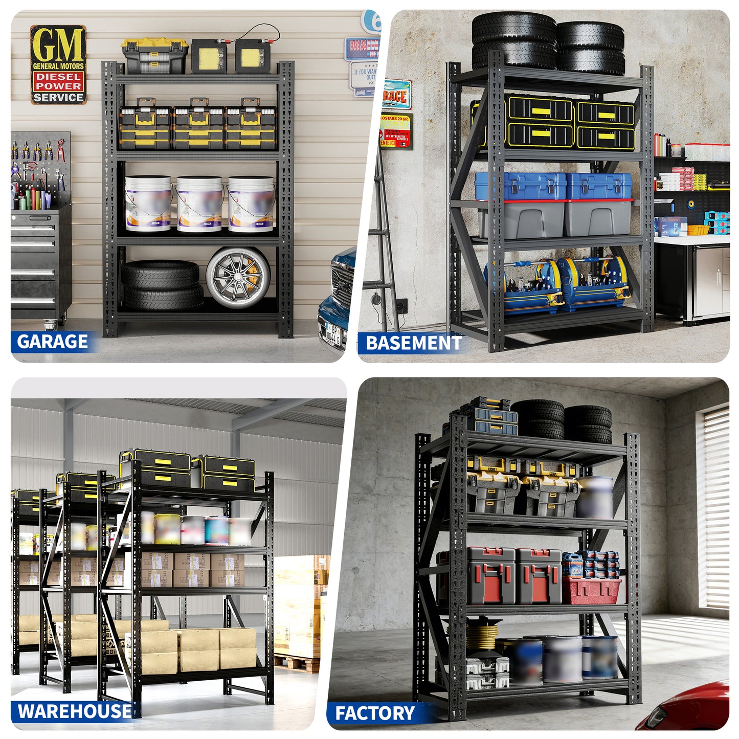 VIYET Heavy Duty Garage Shelving Unit, 69" H x 47" W Metal Storage Rack, 4000 lb Capacity Adjustable Steel Shelves for Garage, Warehouse