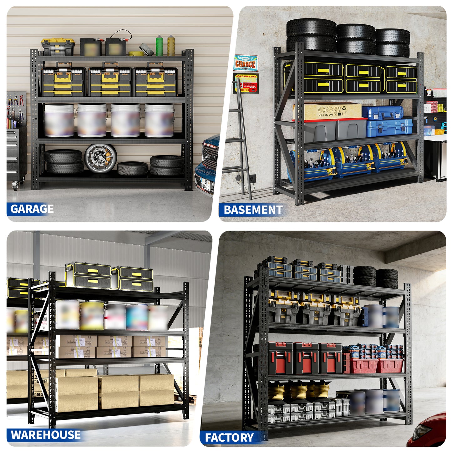 VIYET 79" Heavy Duty Garage Shelving Unit, 6000 lb Adjustable Metal Storage Rack, 75" Tall Industrial Steel Shelves for Garage & Warehouse
