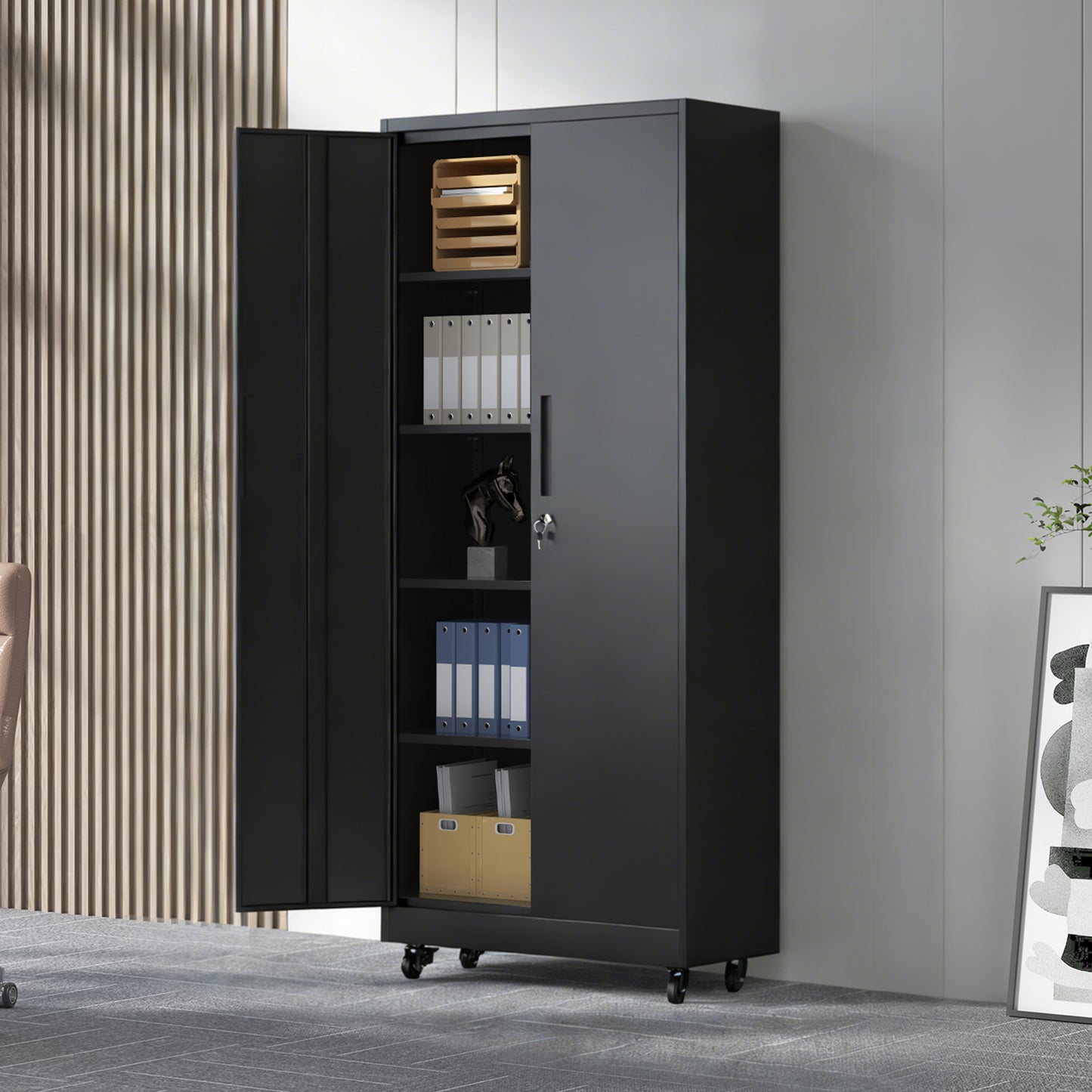 VIYET 71"H Rolling Garage Storage Cabinet,Heavy-Duty Metal Lockable Cabinet w/ 4 Adjustable Shelves (Mobile Tool Organizer for Workshop/Office)