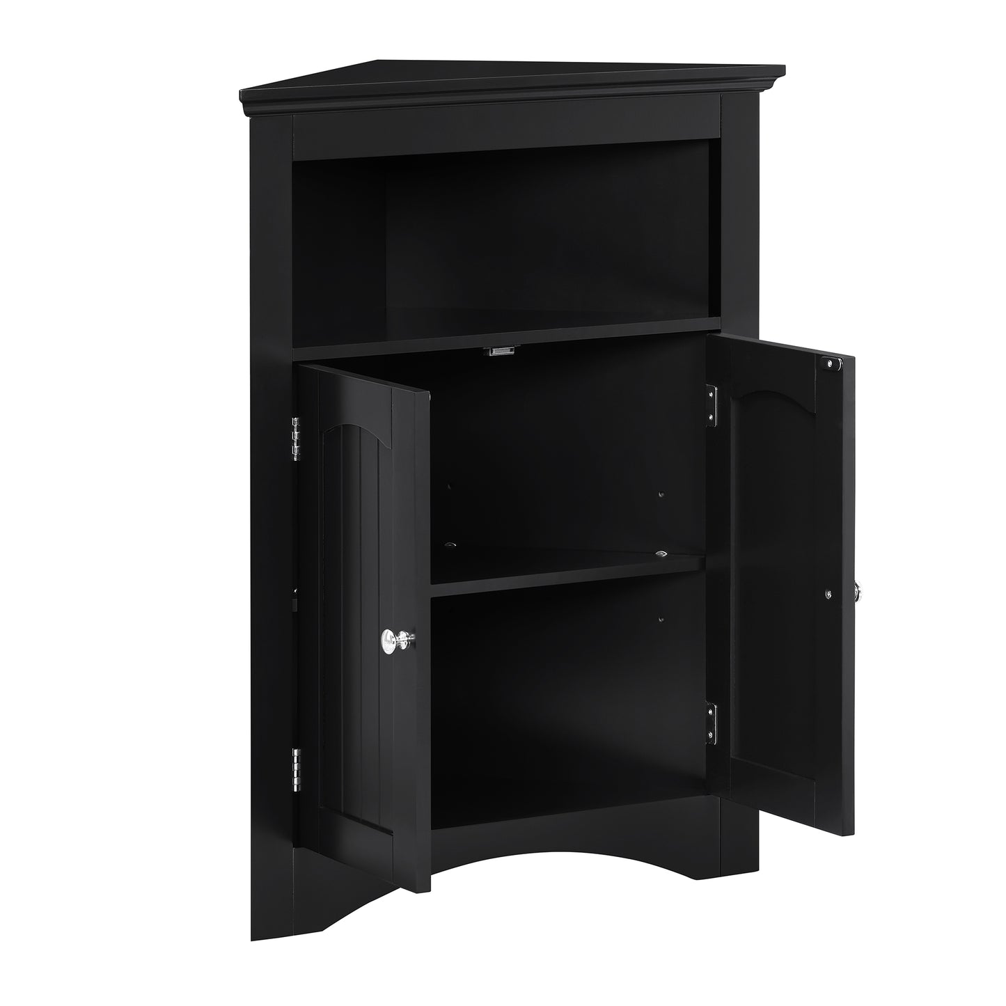 VIYET 32" Multifunctional Corner Cabinet - Black MDF, Freestanding, Doors & Adjustable Shelves