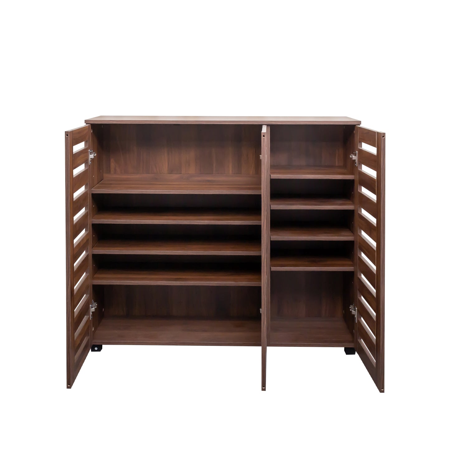 VIYET 38.7" 5-Tier Shoe Cabinet, Walnut Particle Board+MDF Organizer w/ Adjustable Shelves & Louvered Doors