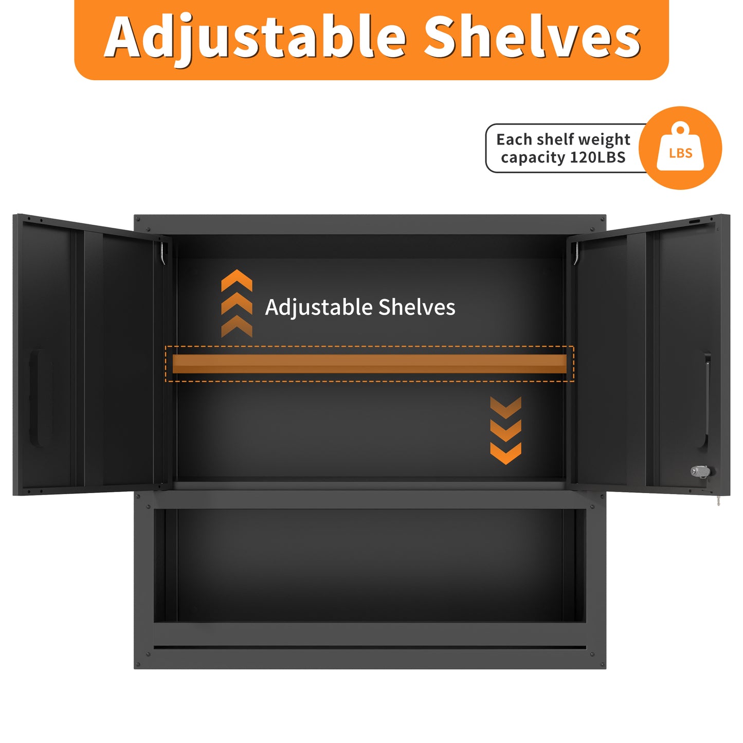 VIYET 30"H Wall-Mounted Steel Cabinet - Locking Doors + Open Drawer + Adjustable Shelf, Cold-Rolled Steel with Rust-Resistant Coating, Black for Garage/Office/Warehouse/Home/School