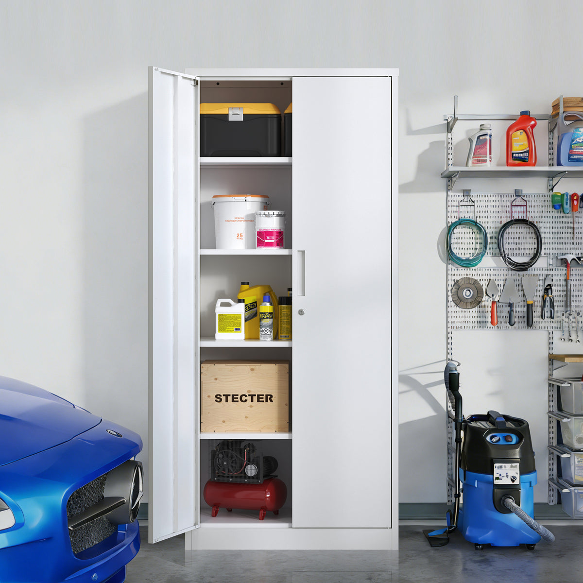 VIYET 71" Metal Storage Cabinet, Lockable Steel Utility Cabinet with 4 Adjustable Shelves, 180 Lbs per Shelf, Double Doors for Office & Pantry