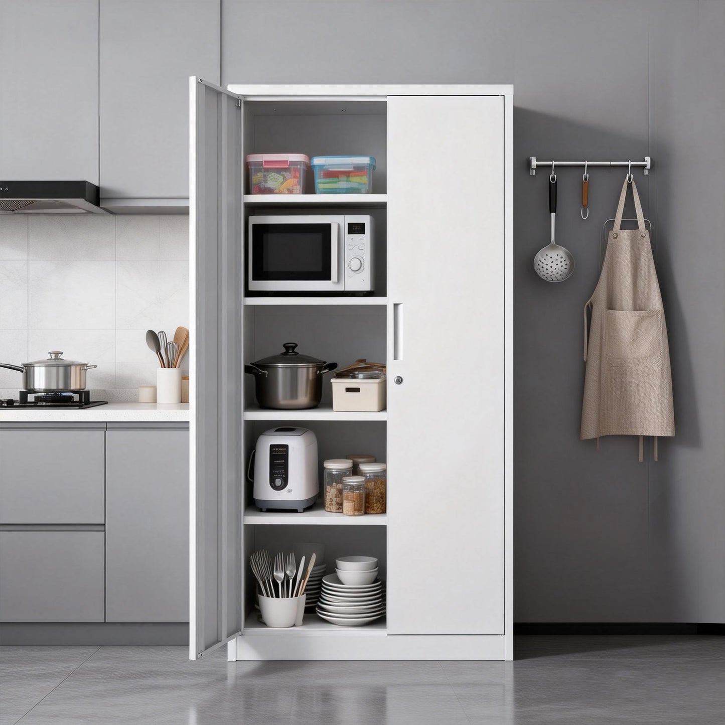 VIYET 71" Metal Storage Cabinet with Locking Doors, 4 Adjustable Shelves, Heavy Duty Steel Utility Cabinet for Garage, Office, Pantry & Classroom