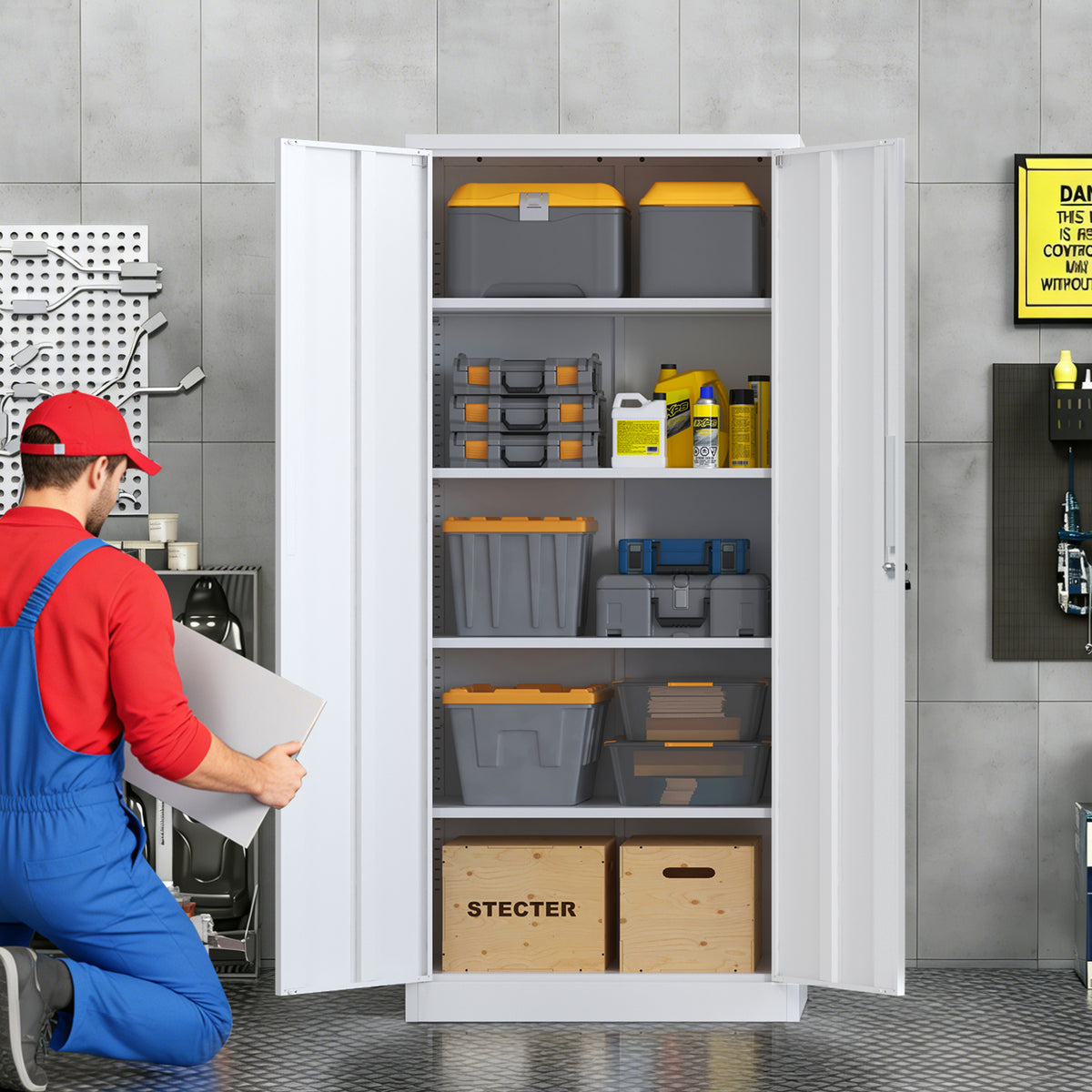 VIYET 71" Metal Storage Cabinet, Lockable Steel Utility Cabinet with 4 Adjustable Shelves, 180 Lbs per Shelf, Double Doors for Office & Pantry