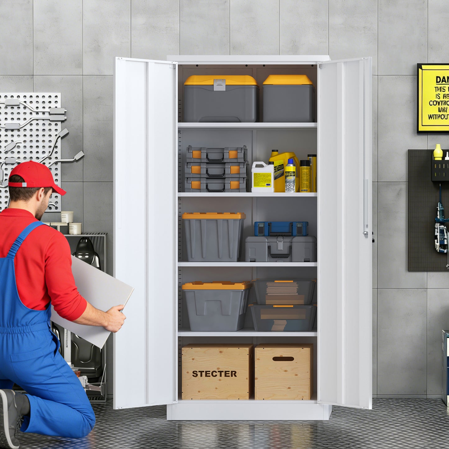 VIYET 71" Metal Storage Cabinet with Locking Doors, 4 Adjustable Shelves, Heavy Duty Steel Utility Cabinet for Garage, Office, Pantry & Classroom