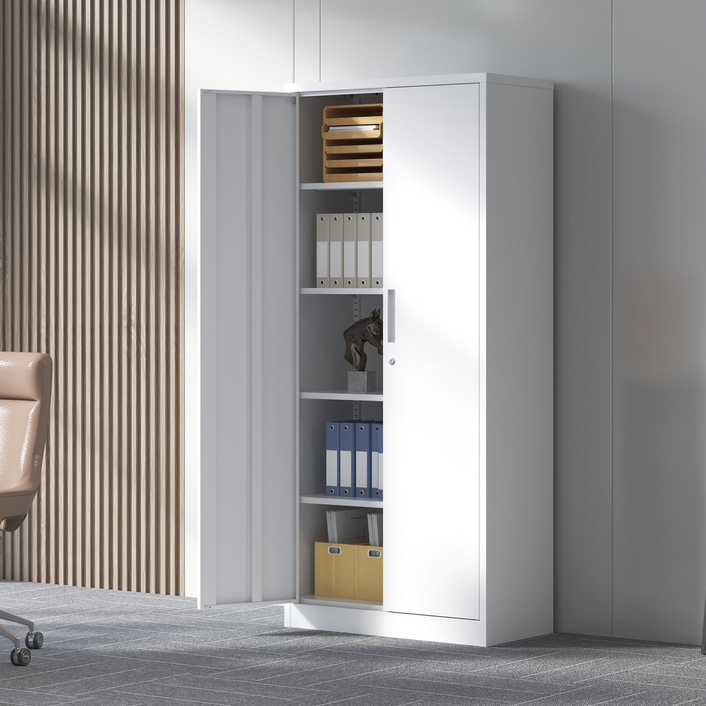 VIYET 71" Metal Storage Cabinet with Locking Doors, 4 Adjustable Shelves, Heavy Duty Steel Utility Cabinet for Garage, Office, Pantry & Classroom