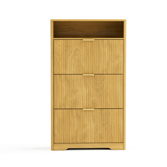 VIYET 54" Tall Freestanding Shoe Cabinet - Natural Particle Board+MDF, 3 Flip Drawers, Adjustable Shelves, Hidden Entryway Storage