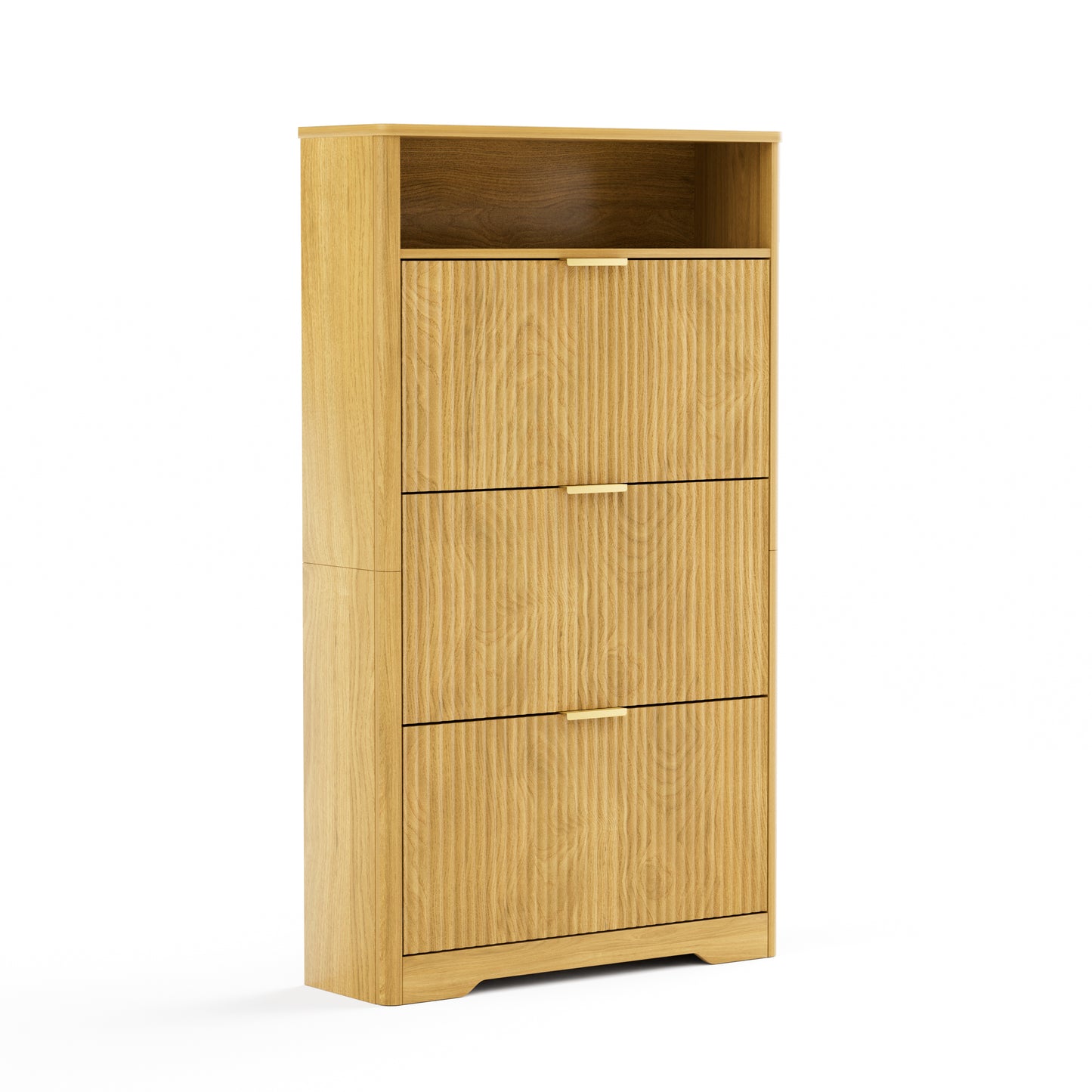 VIYET 54" Tall Freestanding Shoe Cabinet - Natural Particle Board+MDF, 3 Flip Drawers, Adjustable Shelves, Hidden Entryway Storage