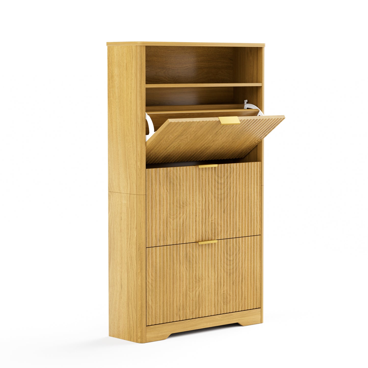 VIYET 54" Tall Freestanding Shoe Cabinet - Natural Particle Board+MDF, 3 Flip Drawers, Adjustable Shelves, Hidden Entryway Storage