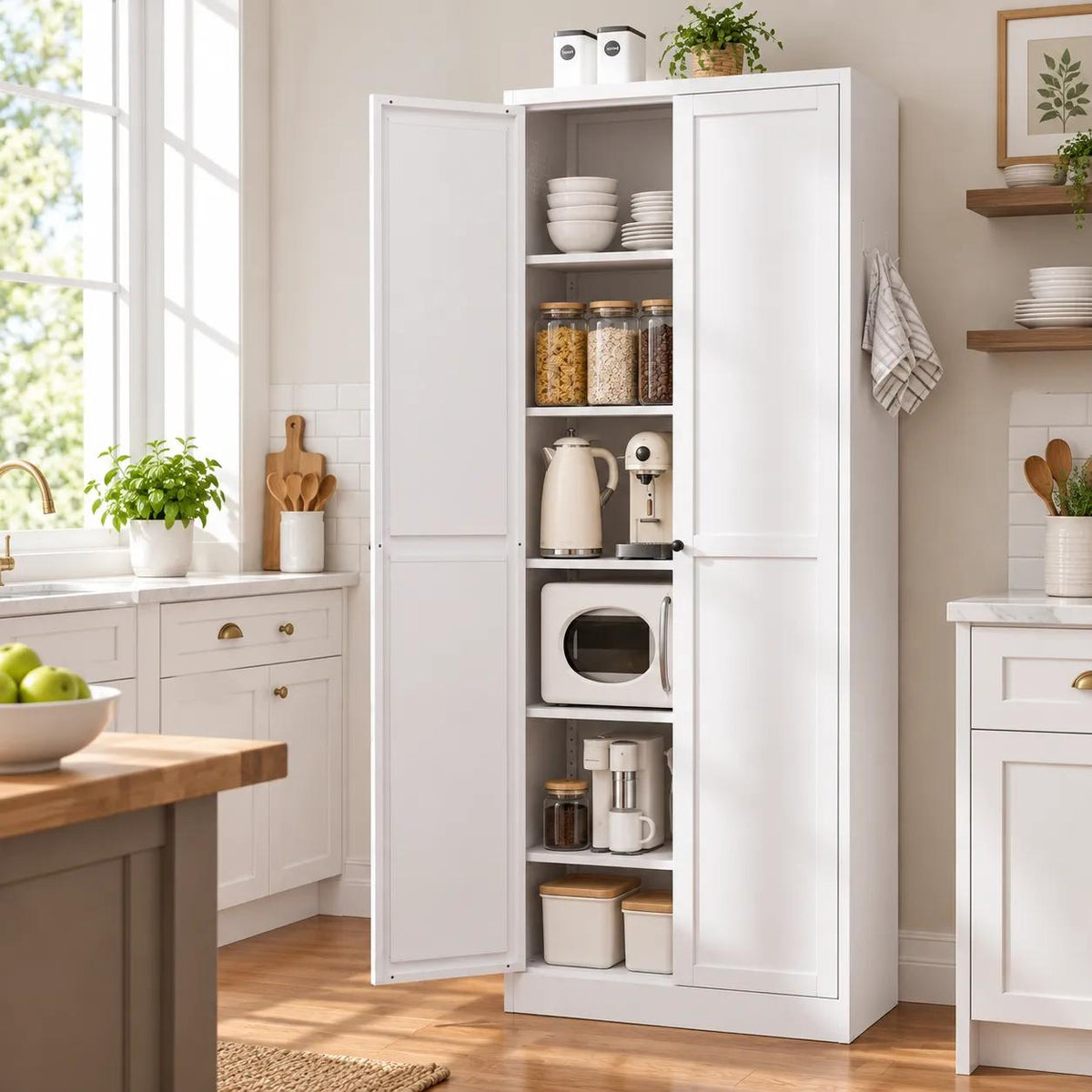 VIYET 72" Black Metal Pantry Cabinet with Doors, 5 Adjustable Shelves, Freestanding Kitchen Storage Cabinet for Pantry, Bathroom & Home