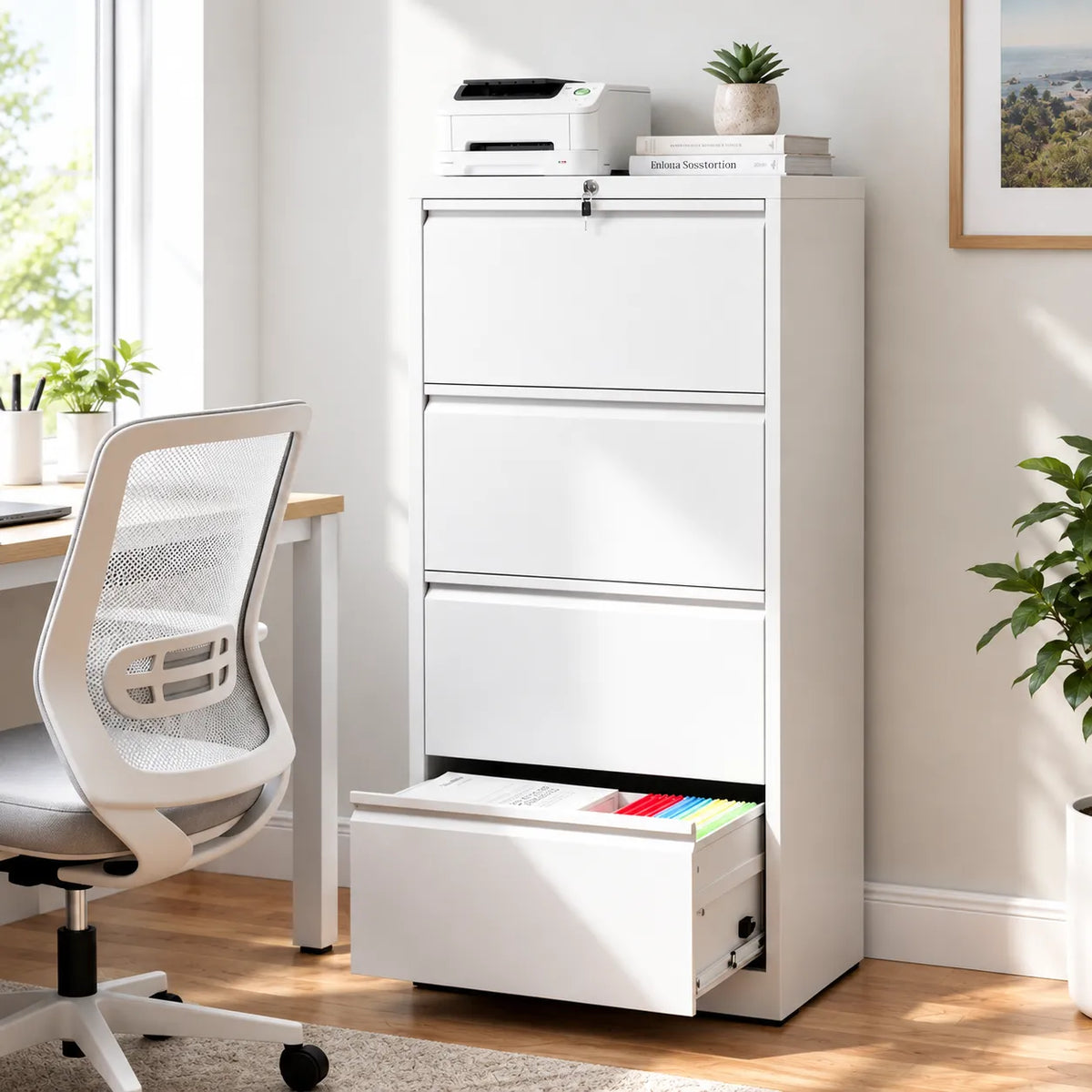 VIYET 4 Drawer Lateral File Cabinet, Metal Filing Cabinet with Lock, Wide Steel Office Storage for Letter, Legal, A4 & F4 Files