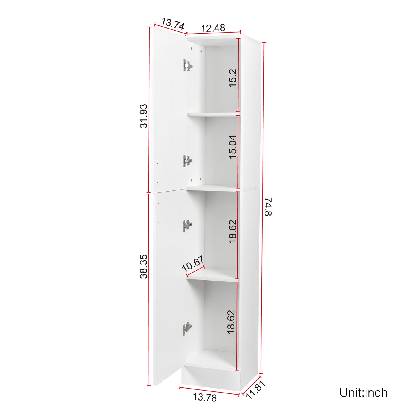 VIYET 75" Freestanding Storage Cabinet, MDF+Particle Board Organizer w/ 2 Doors & 3 Fixed Shelves (Kitchen/Dining Room Pantry),White+black