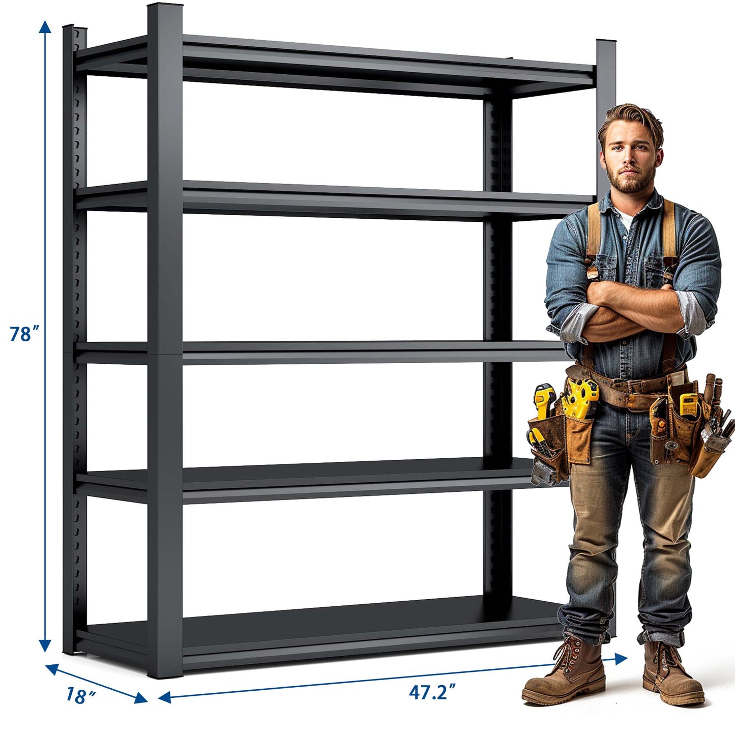 VIYET 78" 5-Tier Extra Wide Heavy-Duty Metal Storage Shelves - 2000lbs Capacity Adjustable Shelving for Garage, Warehouse & Gym, Black