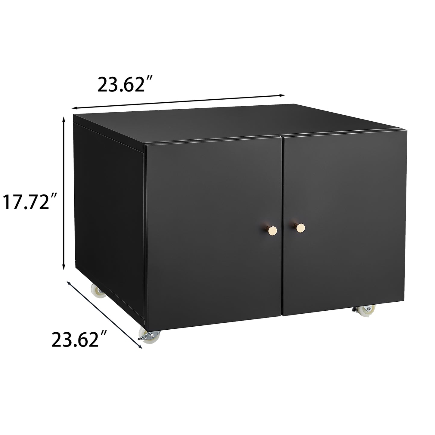VIYET 23.6" Black Steel Double-Door Printer Cabinet, 360° Lockable Casters & Adjustable Shelves, Waterproof