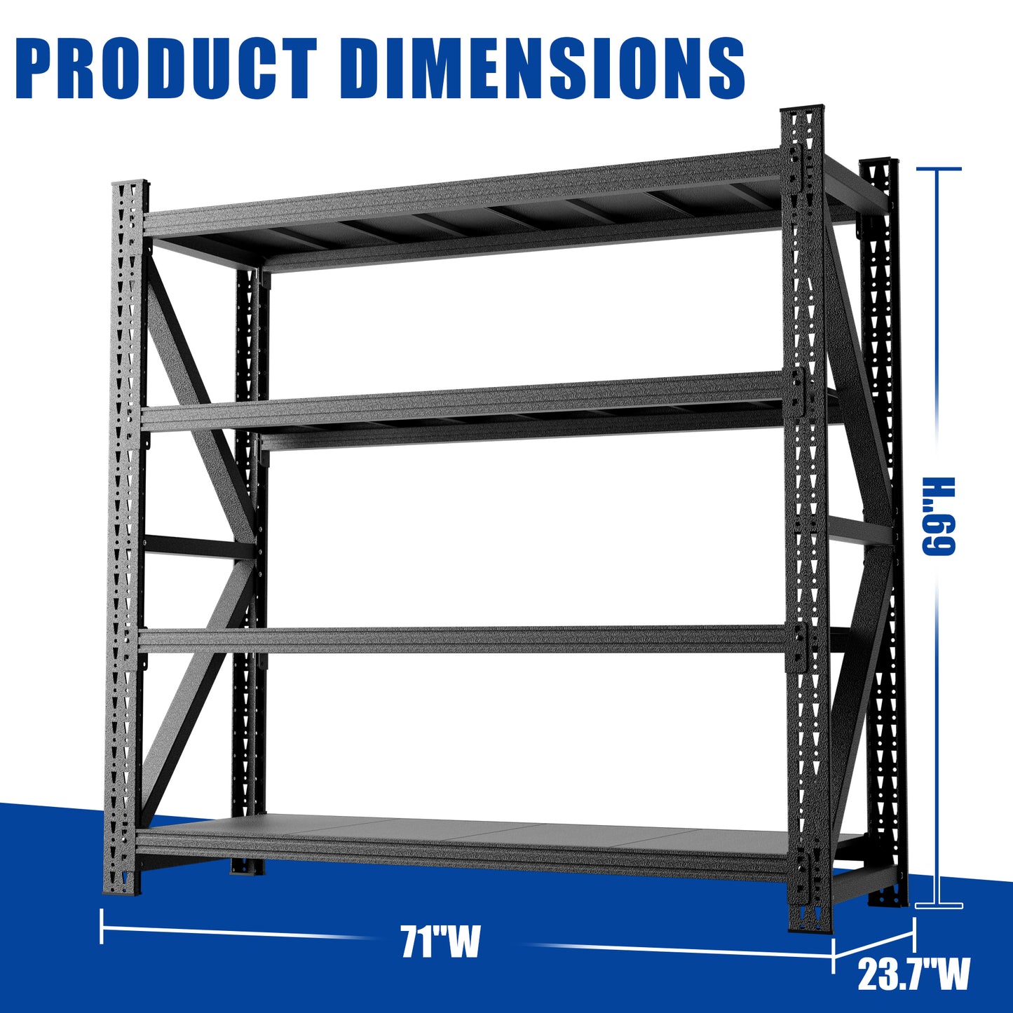 VIYET 69"H 5000LBS Industrial Shelving, 4-Tier Adjustable Heavy Duty Metal Garage Rack, Black for Warehouse Gym