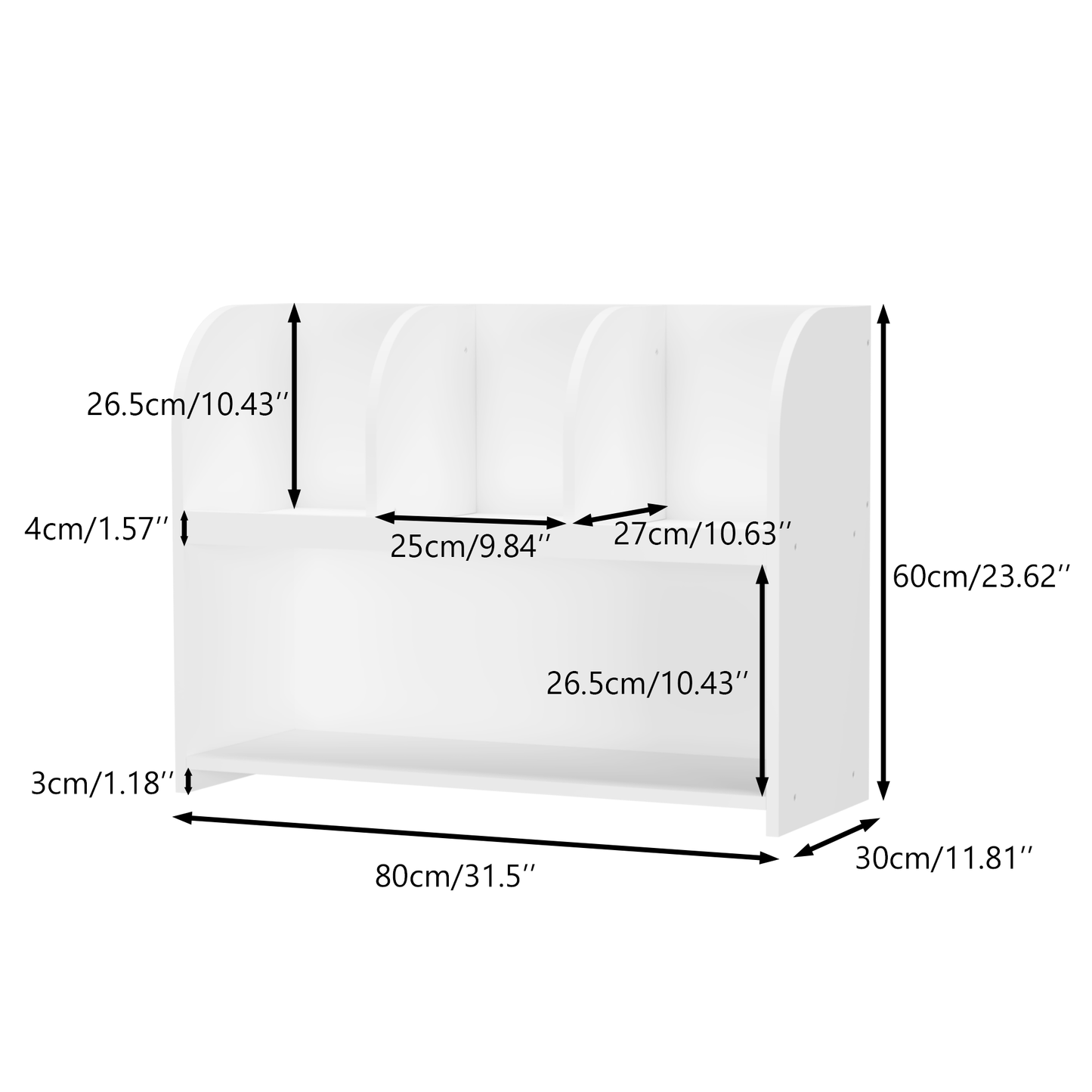 VIYET 24" Kids 4-Compartment Bookcase, White MDF Storage Display Rack (Anti-Tipping Toy Organizer for Playroom/Nursery)