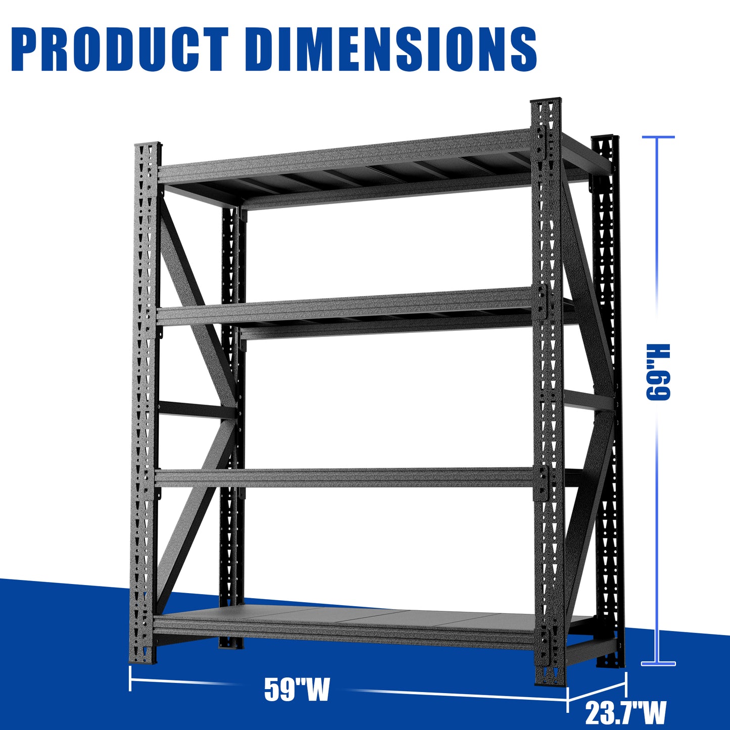 VIYET 69"H 4-Tier Heavy Duty Metal Garage Storage Shelves, 4000 LBS Adjustable Industrial Steel Shelving Unit, Open Rack for Warehouse Basement Workshop, Black