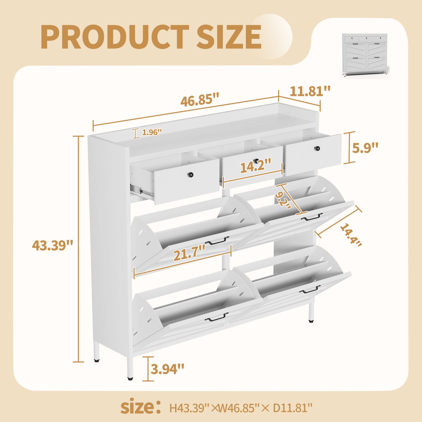 VIYET Metal Shoe Cabinet White, 4 Flip Drawers + 3 Storage Drawers, Entryway Shoe Storage Cabinet, Anti-Tip Narrow Shoe Organizer