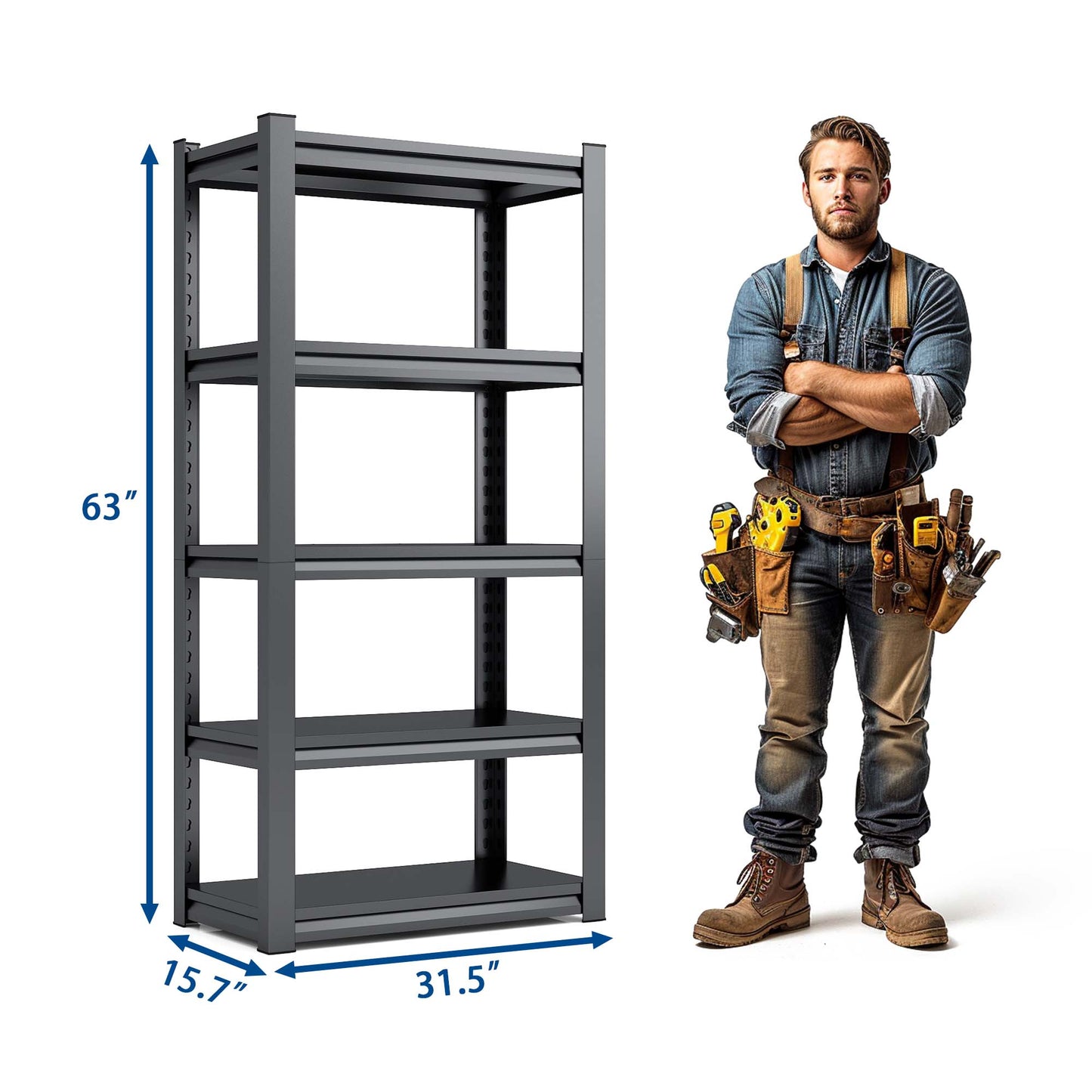 VIYET 63" Heavy Duty Metal Storage Shelves 2000LBS 5 Tier Adjustable Garage Shelving Unit, Industrial Boltless Storage Rack