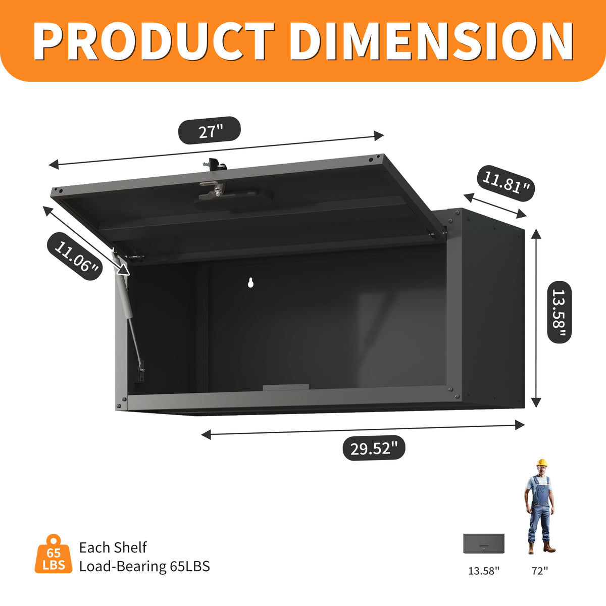 VIYET Wall Mounted Garage Cabinet, Lockable Metal Tool Storage Cabinet with Lift-Up Door, 120 Lbs Capacity, Steel Workshop Organizer