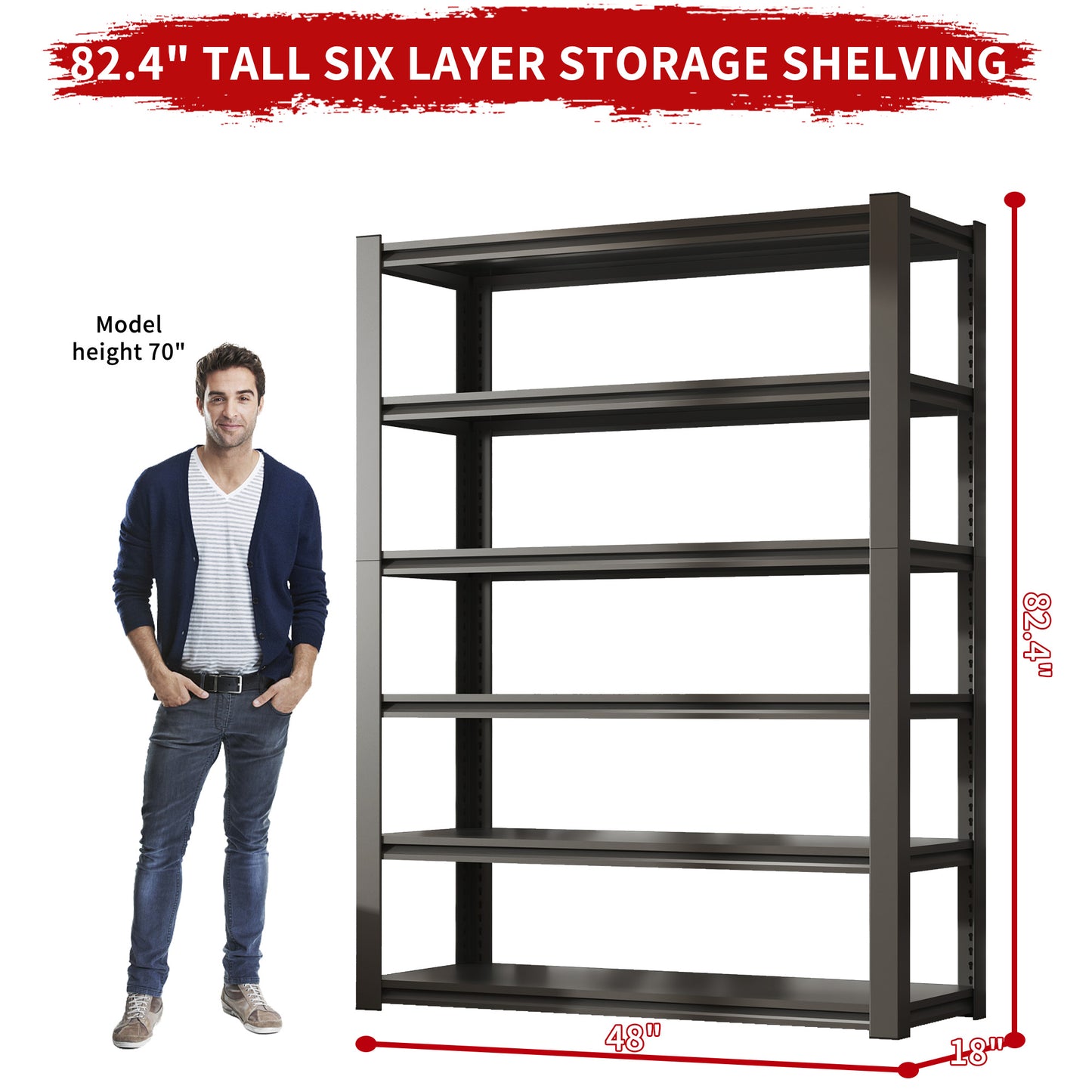 VIYET 82" Heavy Duty 6 Tier Metal Storage Shelves 2400LBS Industrial Garage Shelving Unit Adjustable Steel Storage Rack