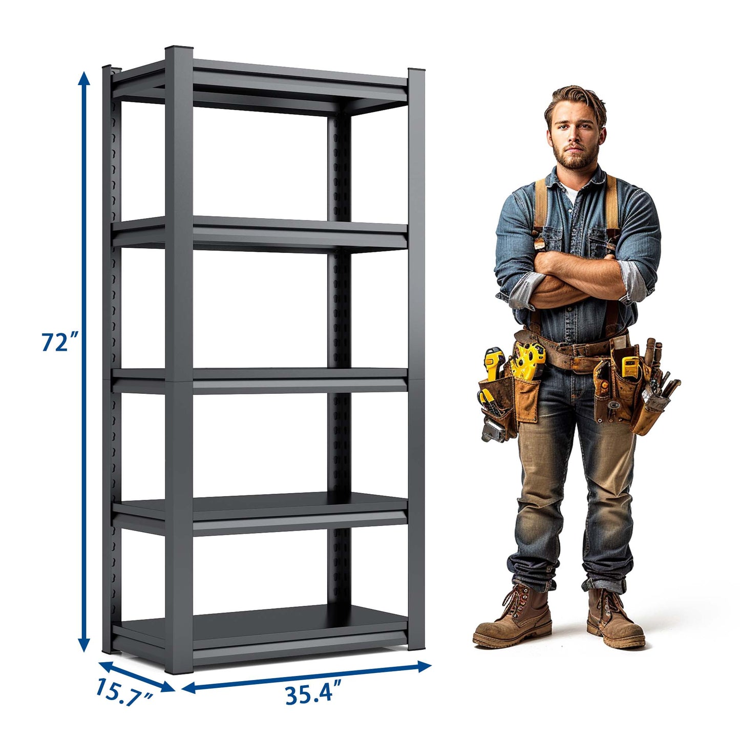 VIYET 72" 5-Tier Heavy-Duty Metal Storage Shelves - 2000lbs Total Capacity Adjustable 35.4" W Rack for Garage, Kitchen & Warehouse, Black