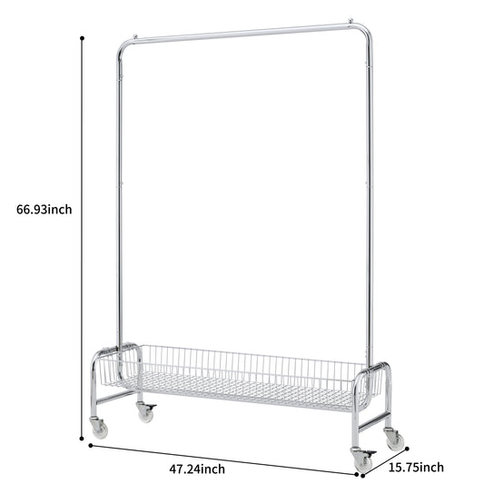VIYET 67" 800LBS Garment Rack with Storage Basket, Heavy-Duty Iron Rolling Clothes Rack (2 PCS/Carton, Collapsible Portable Hanger)