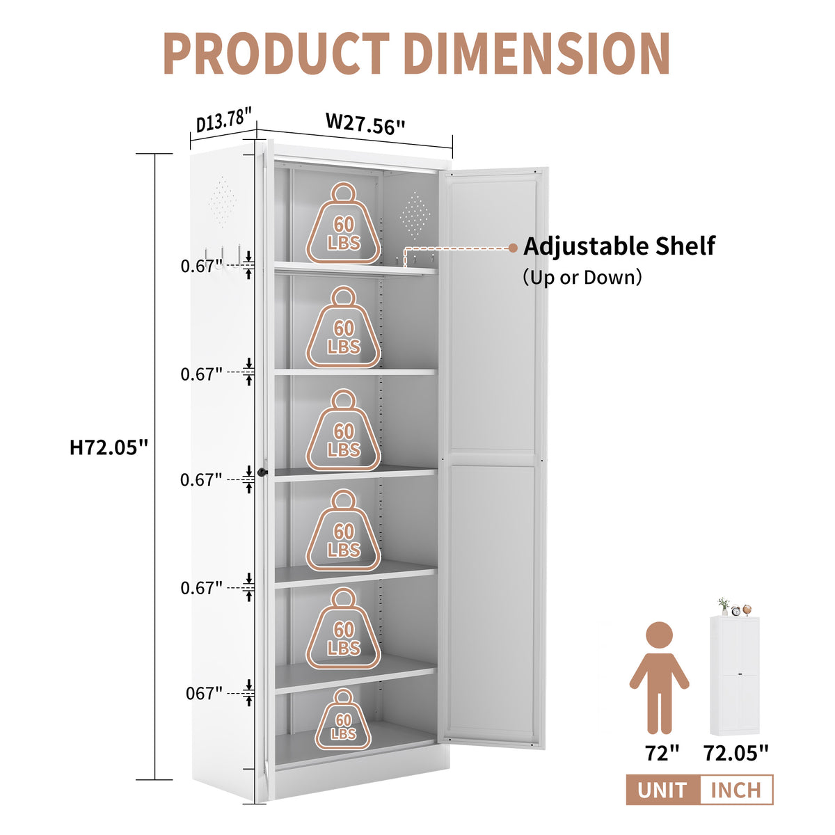 VIYET 72" Black Metal Pantry Cabinet with Doors, 5 Adjustable Shelves, Freestanding Kitchen Storage Cabinet for Pantry, Bathroom & Home