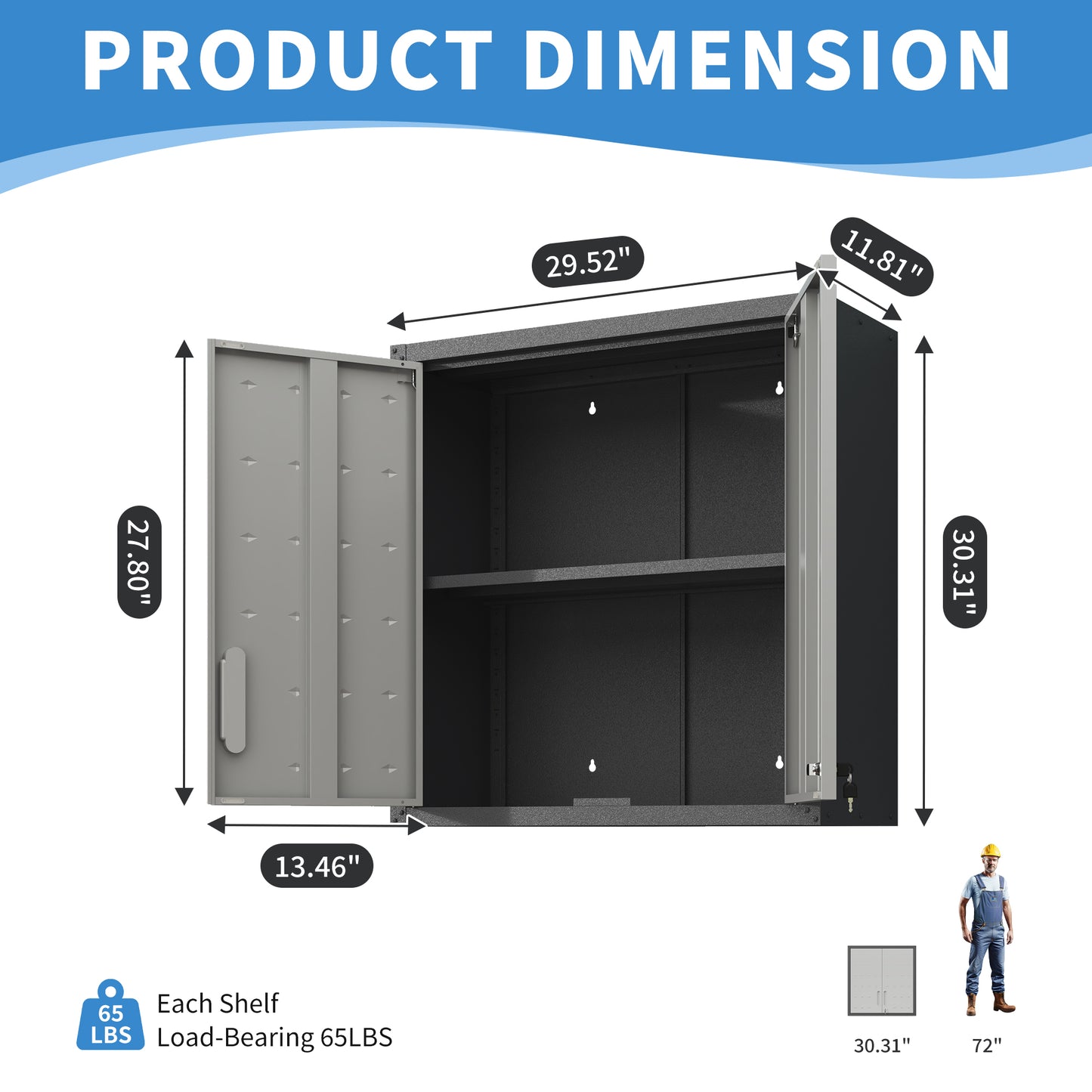 VIYET 30"H Wall-Mounted Metal Tool Storage Cabinet,2 Locking Doors,1 Adjustable Shelf&1 Open Drawer, for Garage/Office/Warehouse, Assembly Required