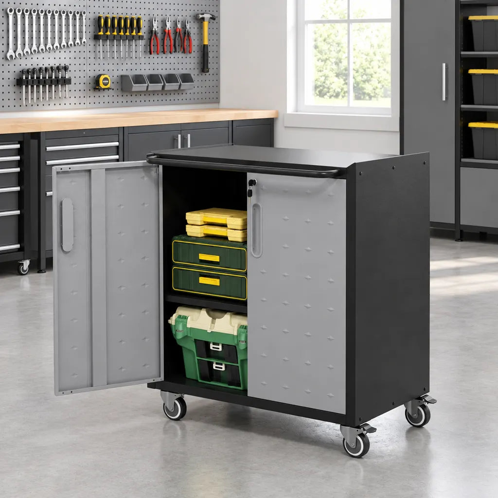 VIYET 34" Rolling Metal Garage Storage Cabinet with Locking Doors, Adjustable Shelves & Wheels, Heavy Duty Steel Utility Cabinet