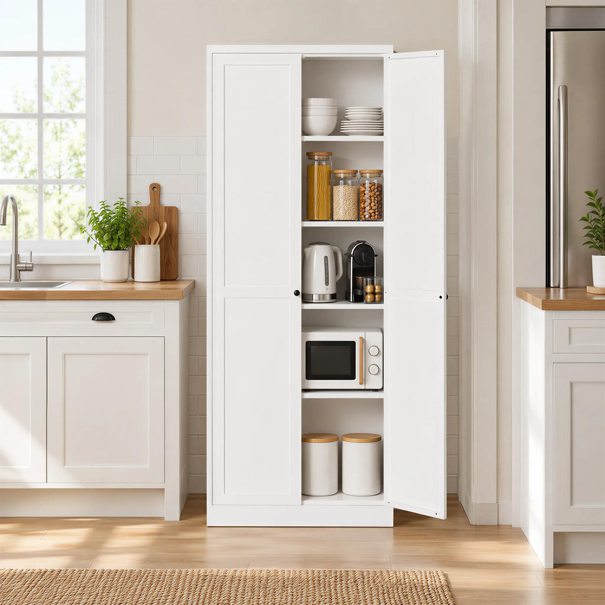 VIYET 72" Black Metal Pantry Cabinet with Doors, 5 Adjustable Shelves, Freestanding Kitchen Storage Cabinet for Pantry, Bathroom & Home