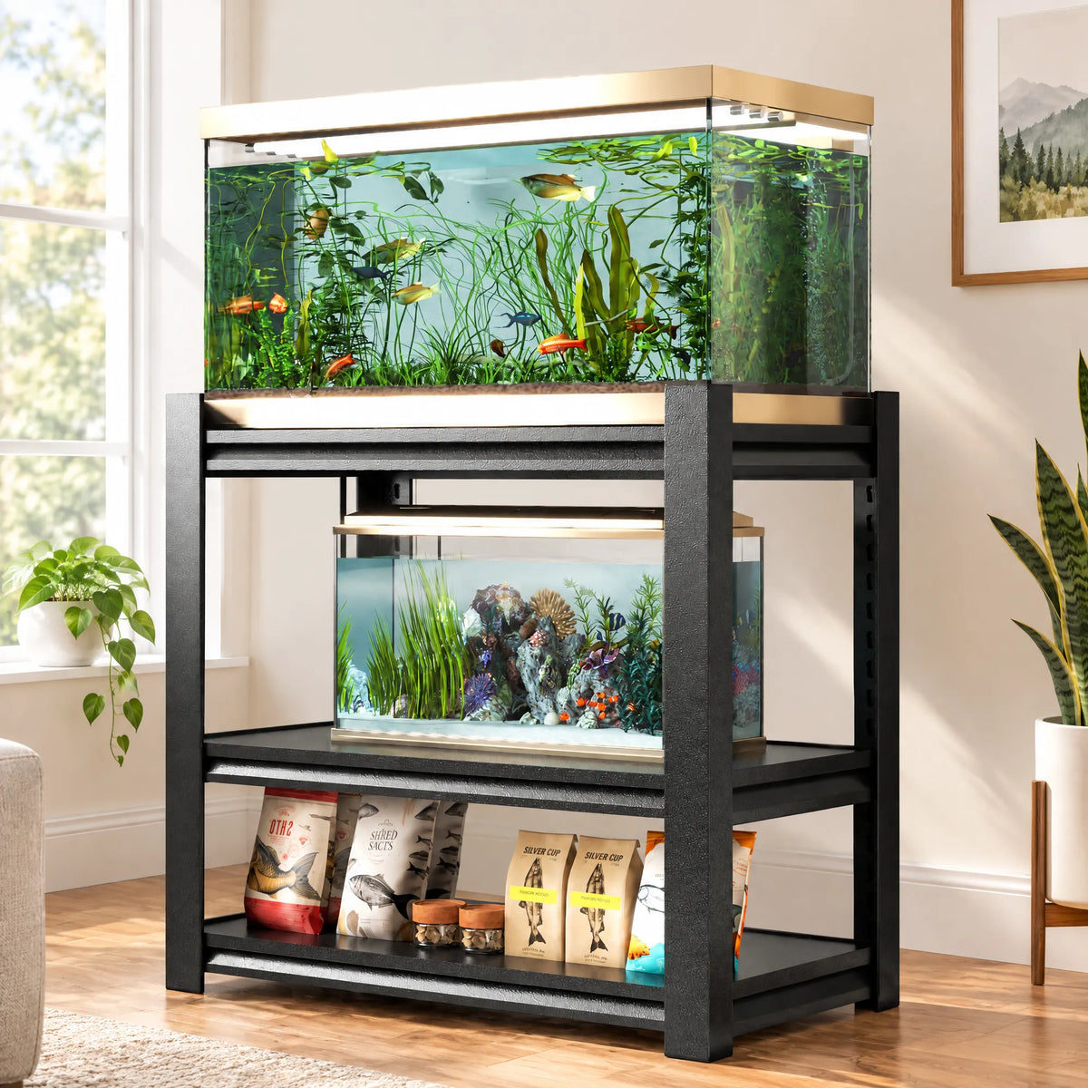 VIYET 20-30 Gallon Aquarium Stand, Heavy-Duty Metal Fish Tank Stand with Adjustable 3-Tier Storage Shelves, 660 lbs Capacity