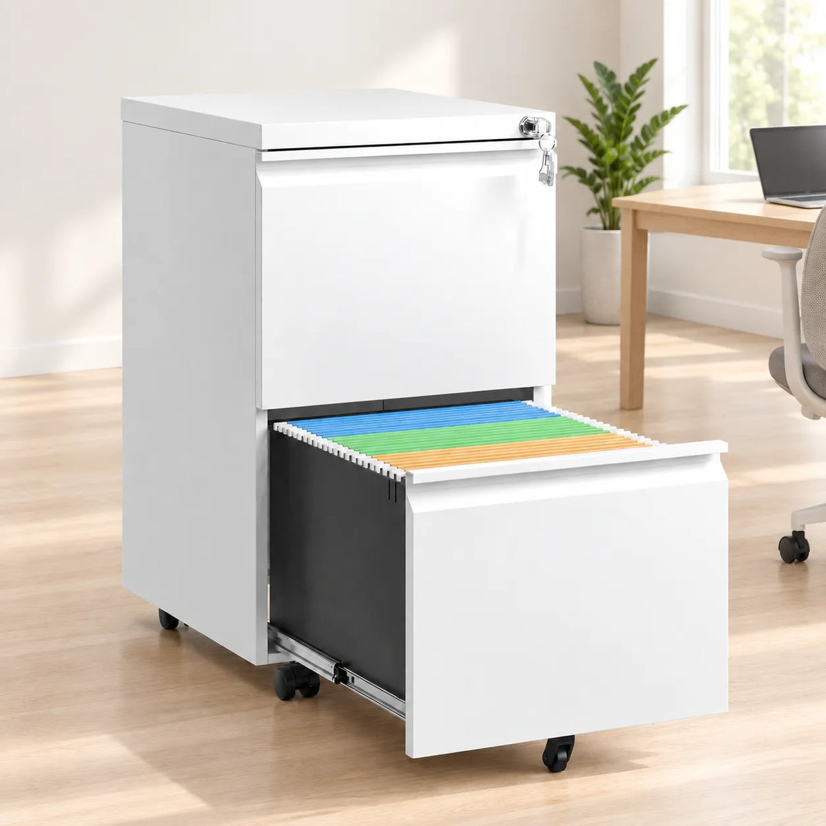VIYET 2 Drawer Mobile File Cabinet, Rolling Filing Cabinet with Lock, 5 Casters, Fully Assembled, Fits Legal, Letter & A4 Files