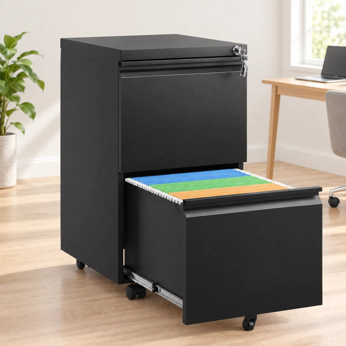 VIYET 2 Drawer Mobile File Cabinet, Rolling Filing Cabinet with Lock, 5 Casters, Fully Assembled, Fits Legal, Letter & A4 Files