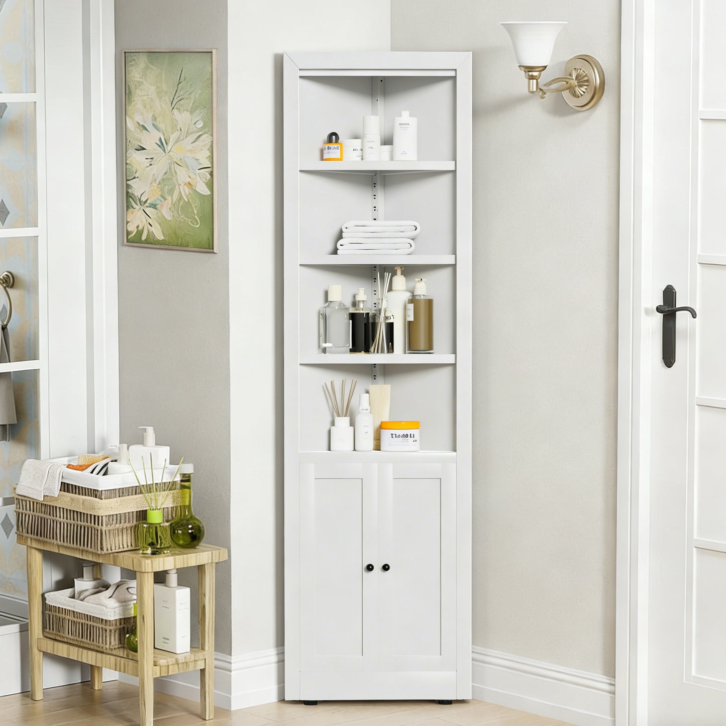 VIYET 71" Tall Corner Storage Cabinet, 5-Tier Metal Corner Cabinet with Adjustable Shelves, Freestanding Space-Saving Organizer