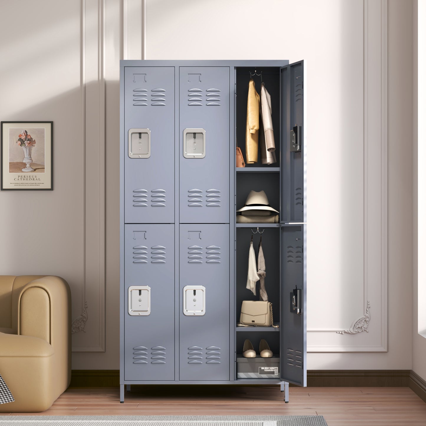 VIYET 72"H 6-Door Metal Locker Cabinet, Gray Steel Storage w/ Independent Locks (for Employee/Gym/Office/School)