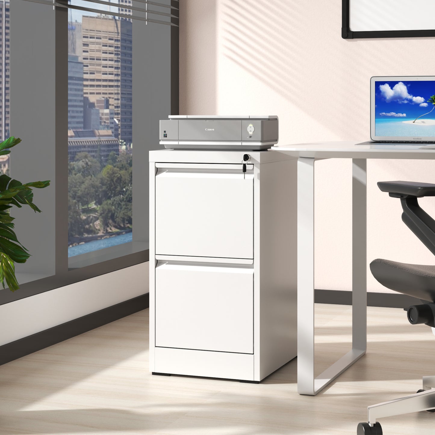 VIYET 28" White Vertical 2-Drawer Metal File Cabinet with Lock, Compact Locking Filing Cabinet for Home Office, Fits Letter, Legal & A4