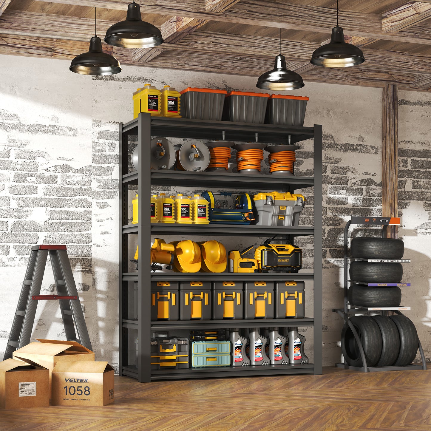 VIYET 82" Heavy Duty 6 Tier Metal Storage Shelves 2400LBS Industrial Garage Shelving Unit Adjustable Steel Storage Rack