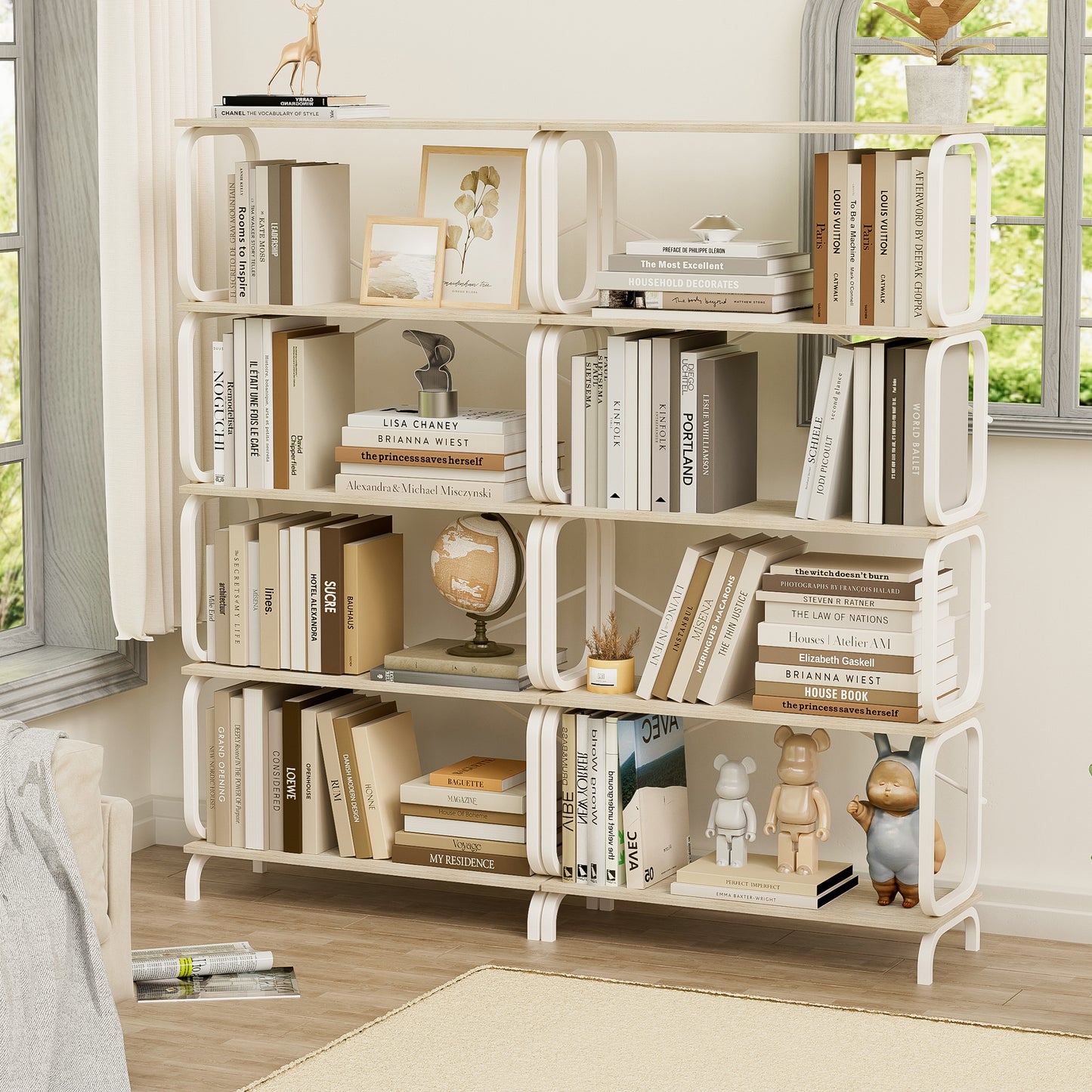 VIYET63" 5-Tier Industrial shelf, White MDF+Iron Frame Open Bookcase (Anti-Tipping Home Office/Living Room Organizer)