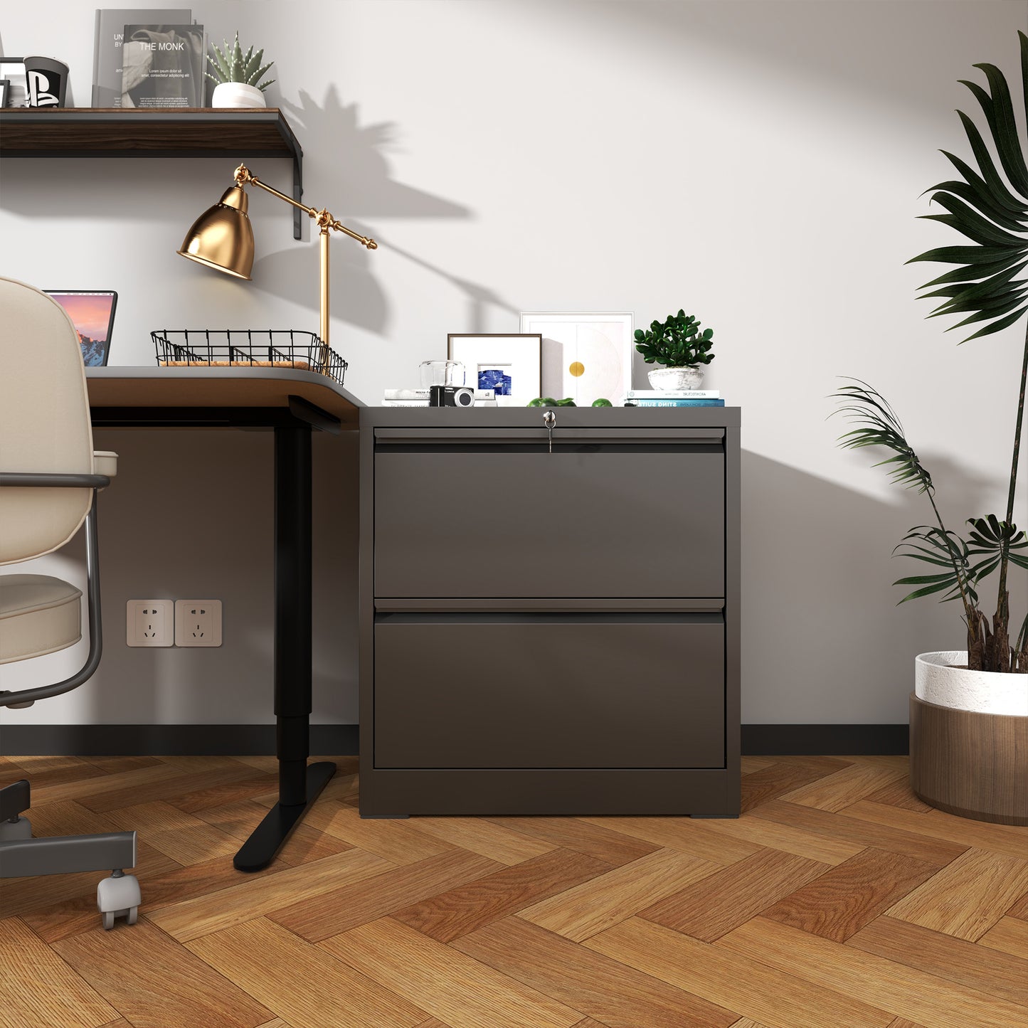 VIYET Locking 2 Drawer Lateral File Cabinet, Steel Filing Cabinet for Home Office, Fits Letter, Legal & A4 Files