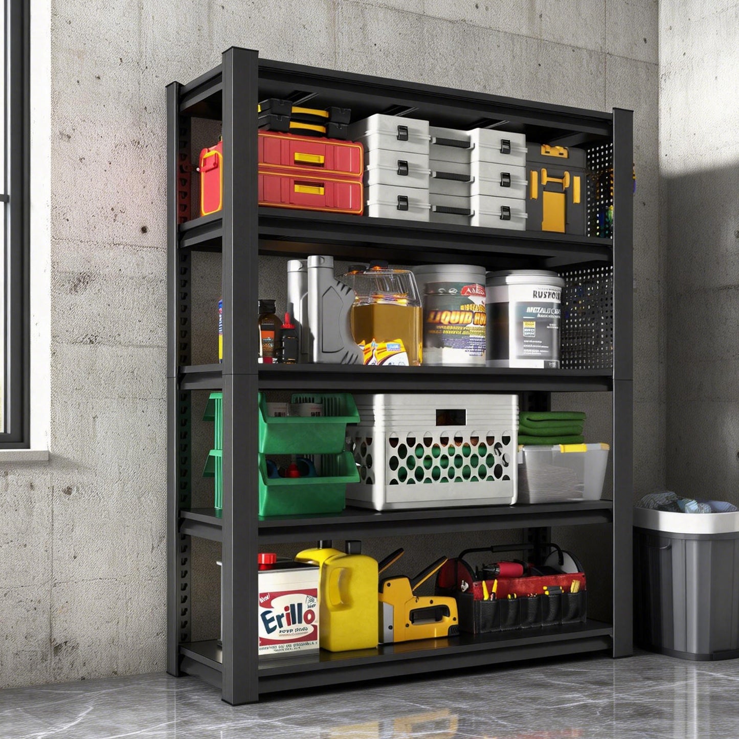VIYET 72"H 5-Tier Adjustable Metal Shelving with Pegboard, 2000LBS Heavy-Duty Storage Rack for Garage Kitchen Office